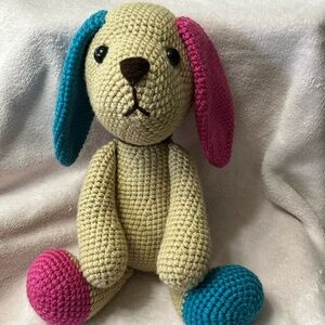 Crochet Dog with Pink and Blue Ears and Paws 🐾